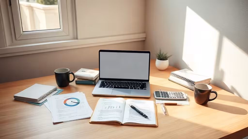 Bureau d'analyse avec documents et ordinateur pour évaluer les formations business en ligne