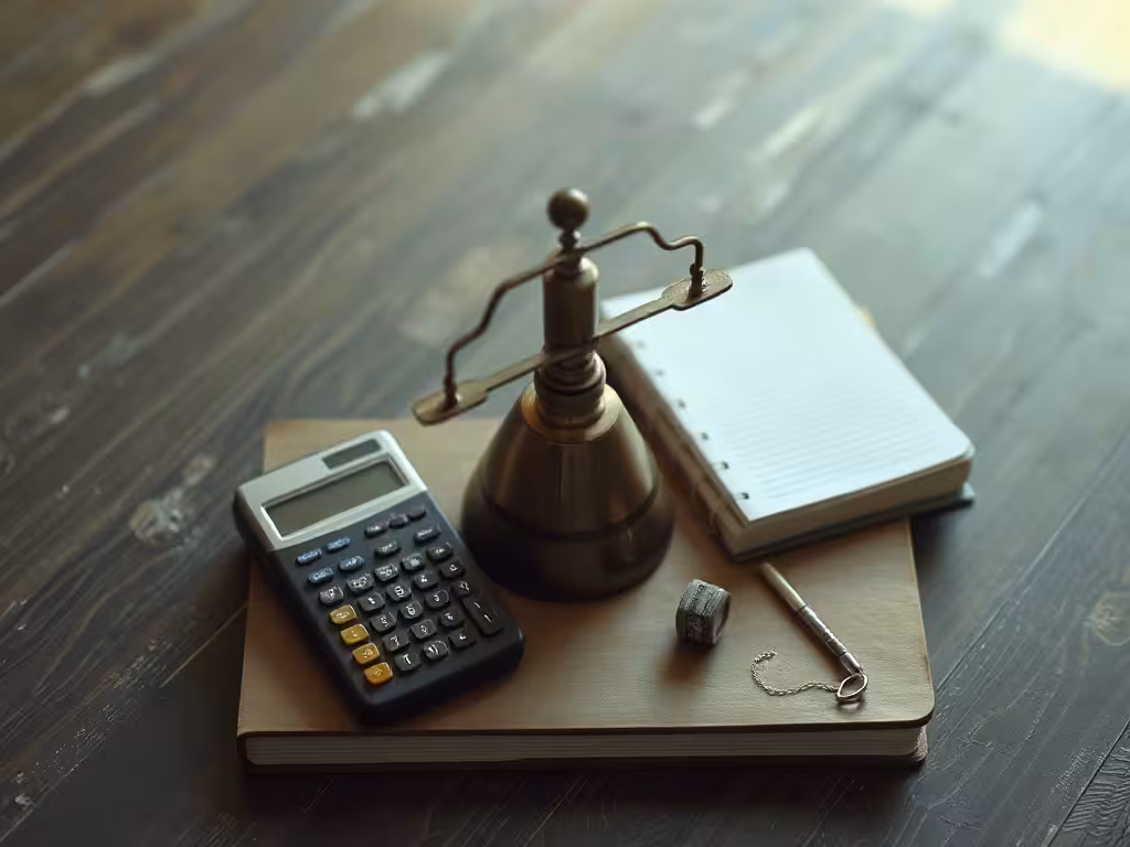 Principes de finance islamique illustrés par une balance et des documents contractuels.