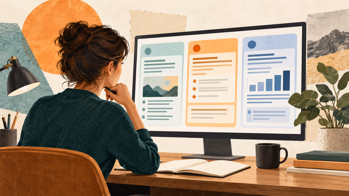 Une personne compare plusieurs réponses sur son bureau.