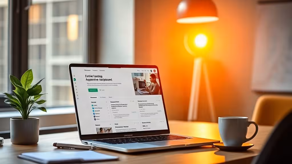 Bureau professionnel avec interface d'autorépondeur sur écran, lumière naturelle, symbole du meilleur autorépondeur pour freelances