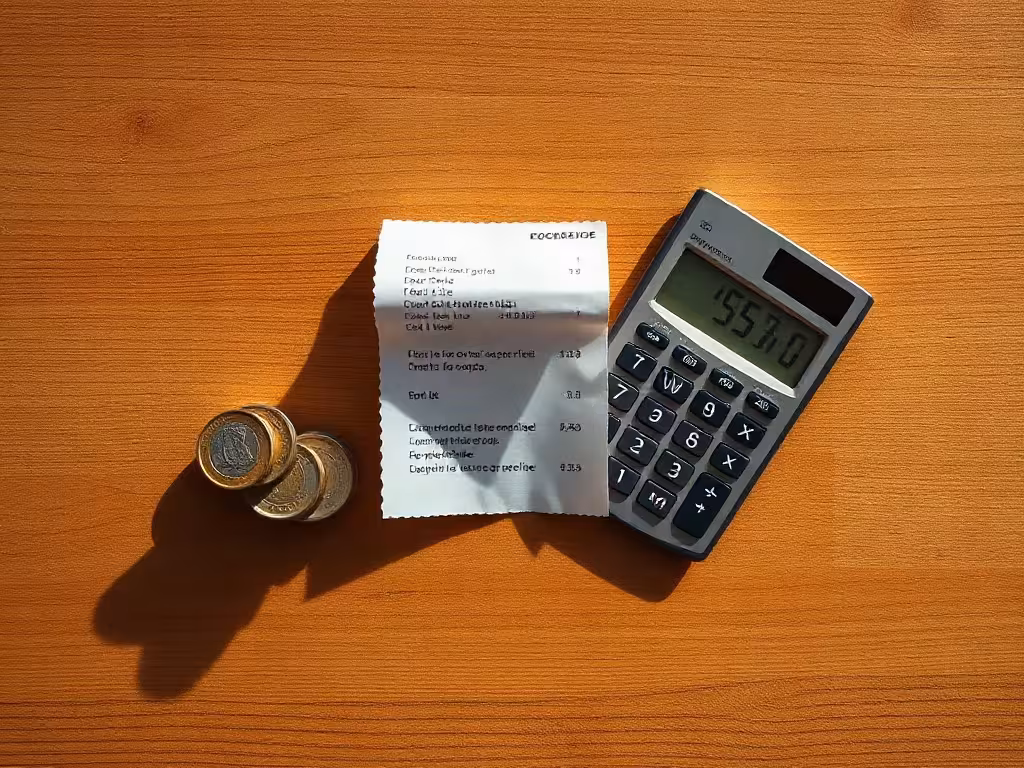 Pièces d'euro et calculatrice illustrant des frais bancaires qui réduisent l'avantage d'une prime de bienvenue