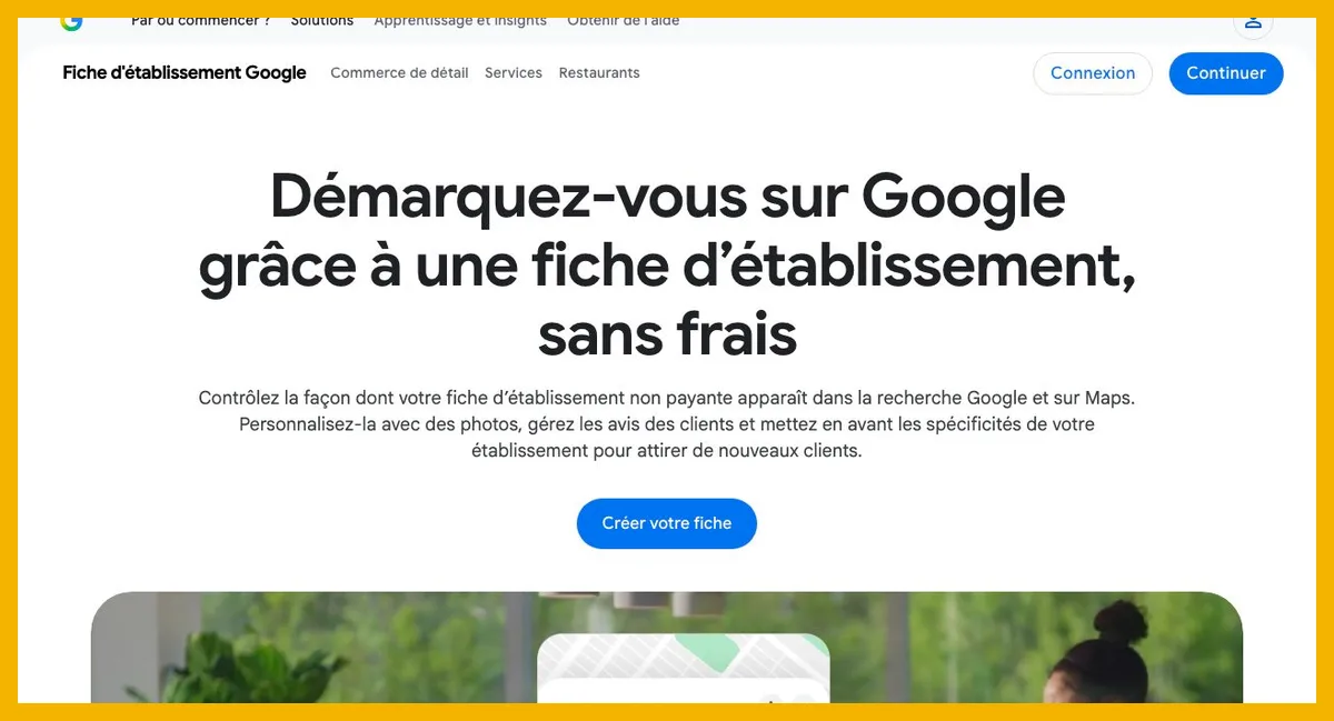 Capture de la page de présentation de Google Business Profile