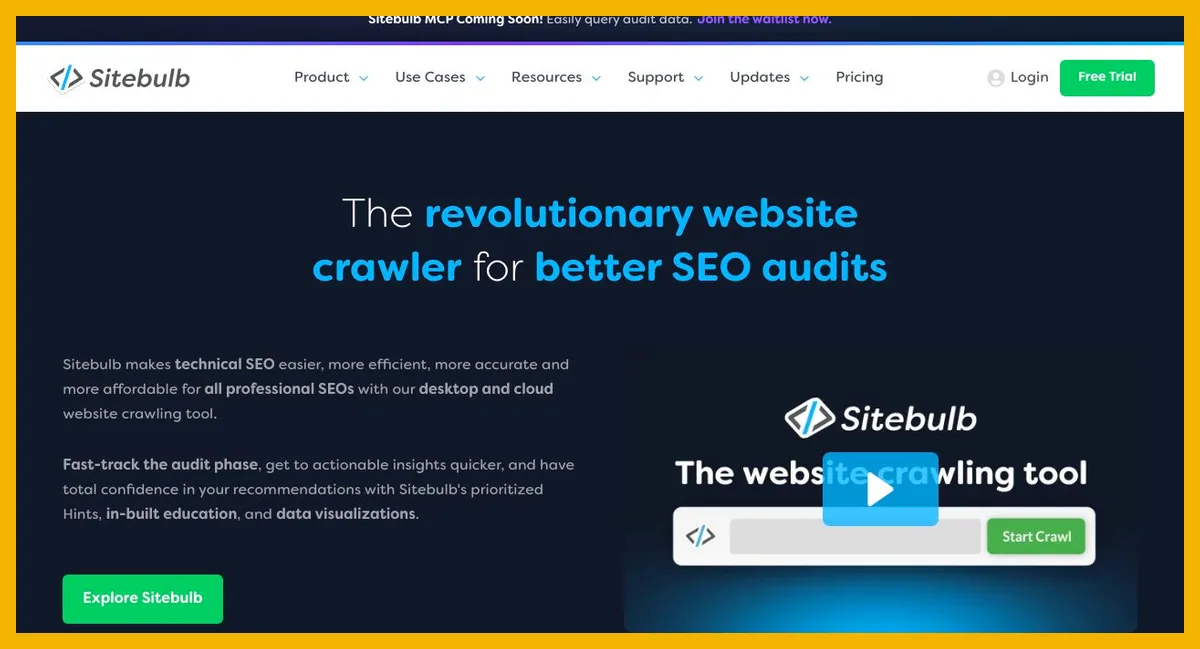Capture de la page d’accueil de Sitebulb, crawler pour les audits SEO techniques