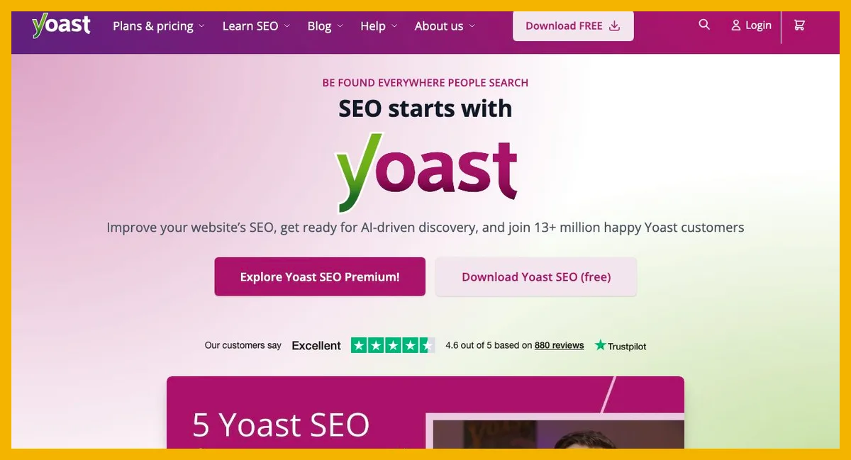 Capture de la page du plugin Yoast SEO pour WordPress