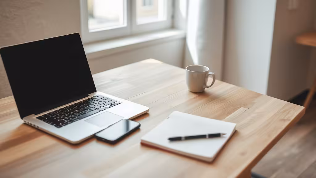 Setup de travail moderne d'indépendant avec divers outils pour travailler et gagner de l'argent en ligne