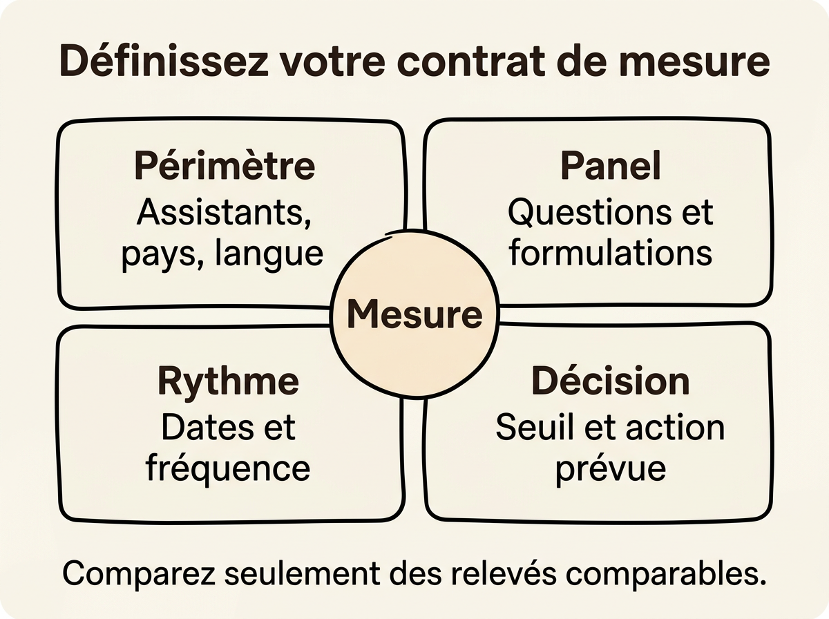 Le contrat de mesure conserve le prompt, le contexte, la réponse et la preuve observée.