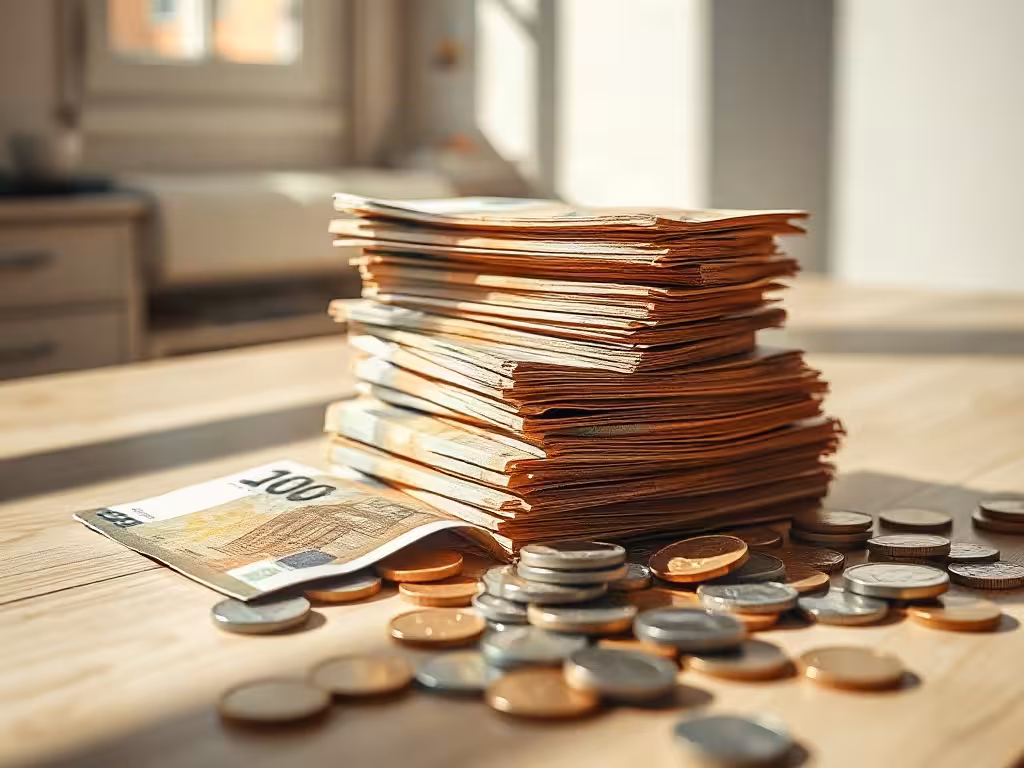 Billets et pièces en euros illustrant les gains du parrainage BoursoBank