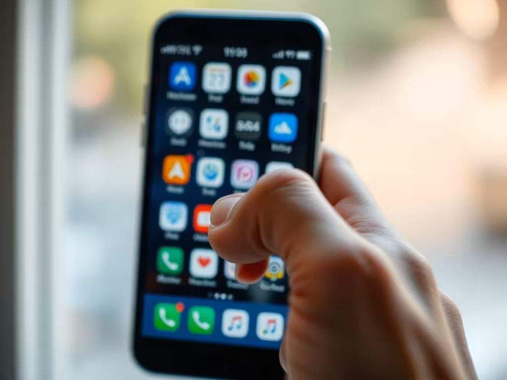 Doigt désignant un élément sur écran de smartphone lors du processus de parrainage