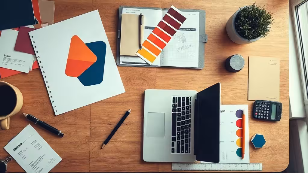 Bureau de designer avec esquisses et budget pour estimer le prix création logo