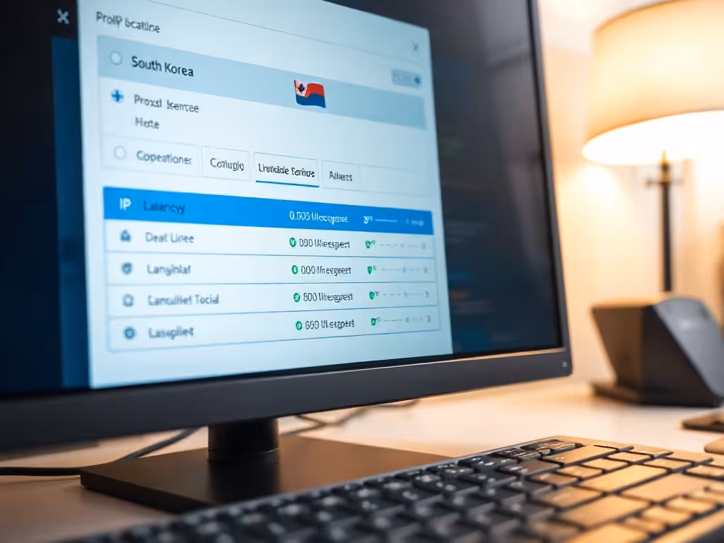 Interface de configuration d'un service proxy pour la Corée du Sud