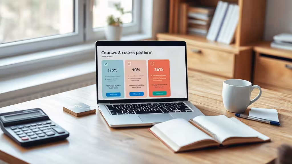Comparaison d’un code promo Teachizy et des offres tarifaires sur un bureau de formateur.
