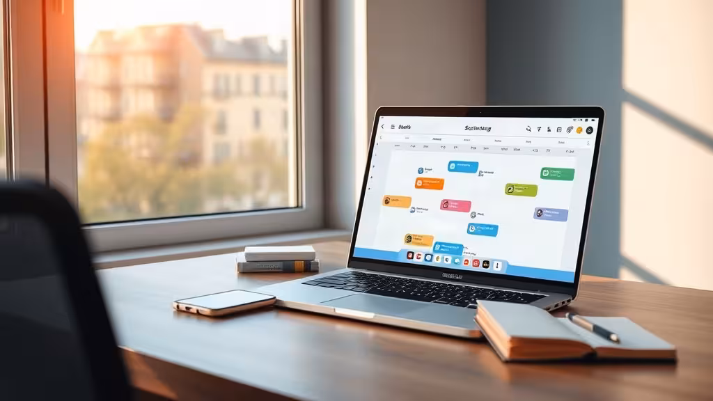 Bureau avec calendrier de publication pour avis Upload-Post