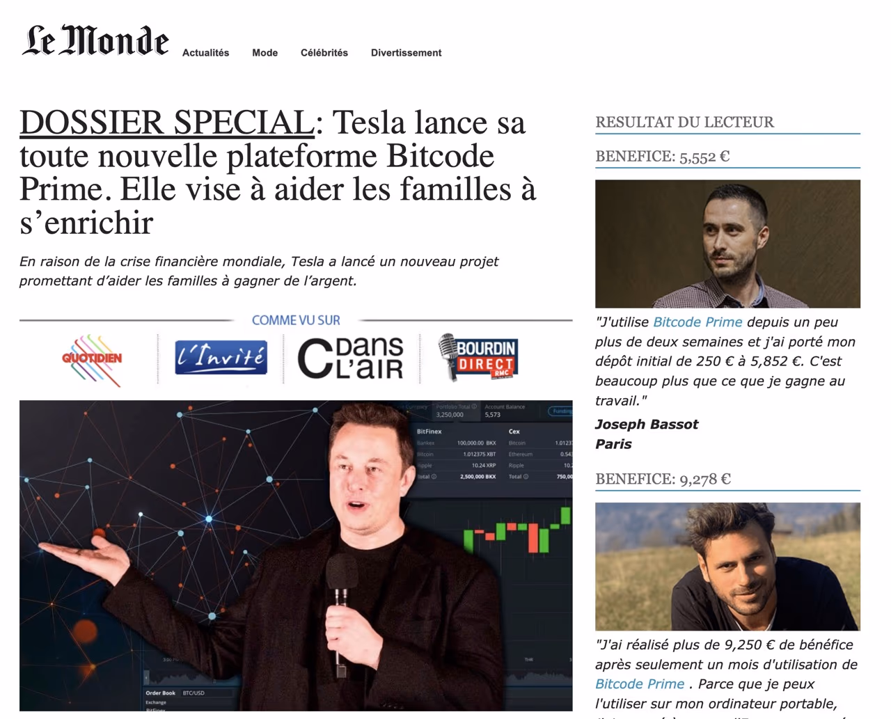 Bitcode Prime Avis (ou Bitcode Profit ou BitAlpha AI) Arnaque Tesla Coin, Amazon Coin ?