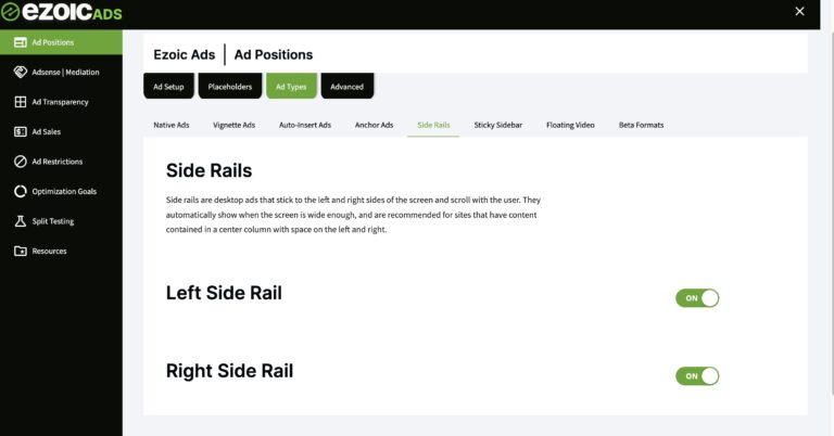 Nouveau format publicitaire Side Rail Ads disponible chez Ezoic et Adsense