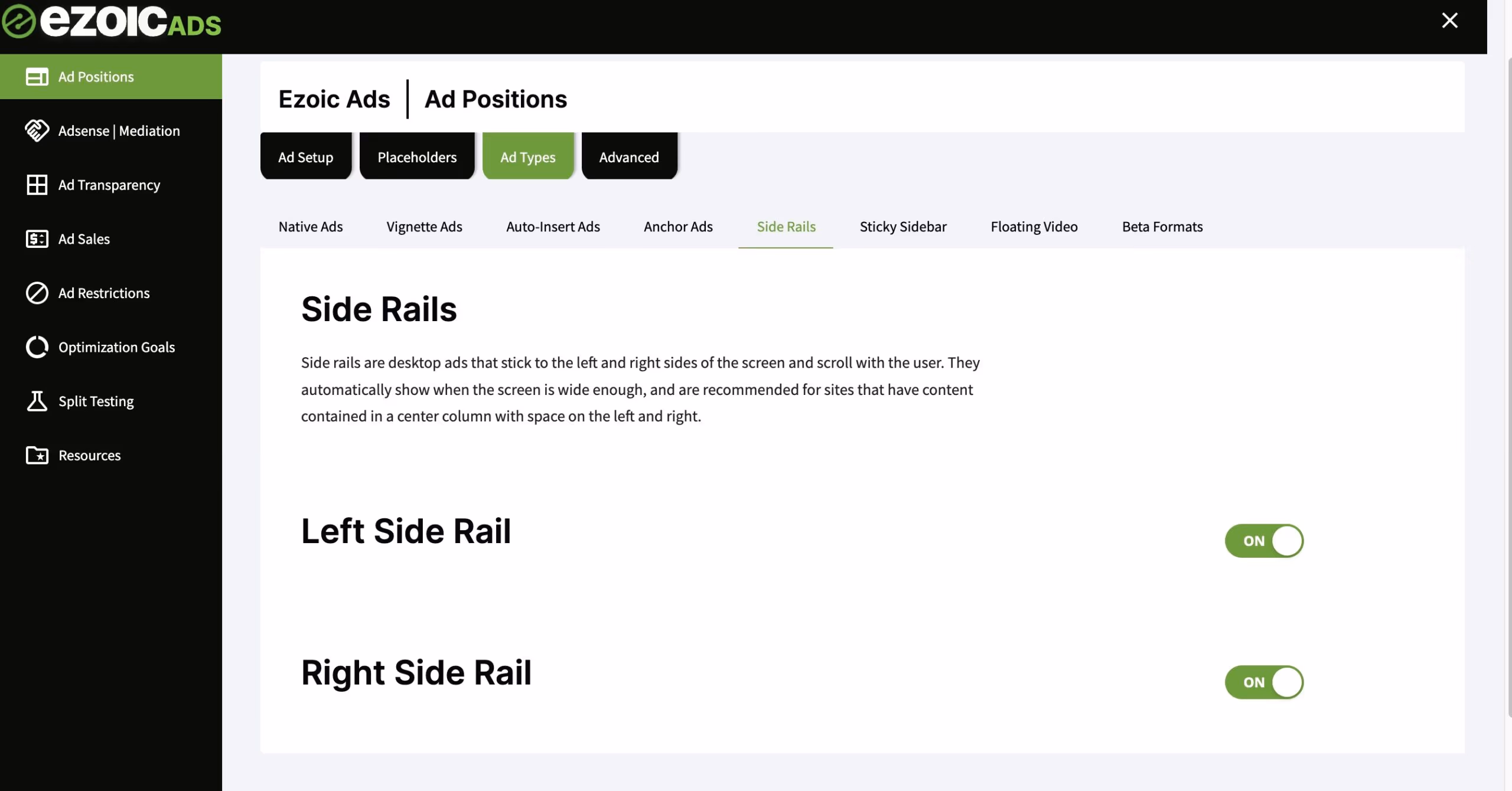 Nouveau format publicitaire Side Rail Ads disponible chez Ezoic et Adsense